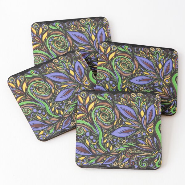 Item preview, Magical Vivid Yellow Green Blue Purple Leaves On Black Pattern  designed and sold by Irina Sztukowski.