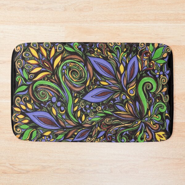Item preview, Magical Vivid Yellow Green Blue Purple Leaves On Black Pattern  designed and sold by Irina Sztukowski.