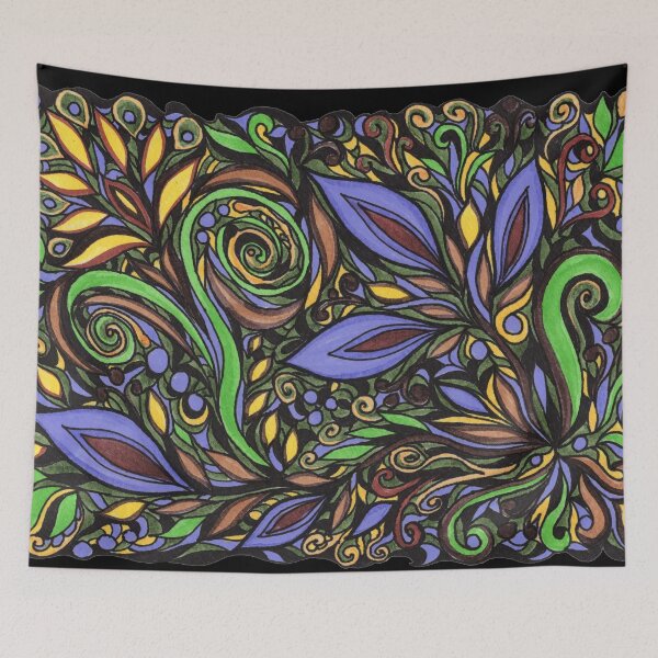 Item preview, Magical Vivid Yellow Green Blue Purple Leaves On Black Pattern  designed and sold by Irina Sztukowski.