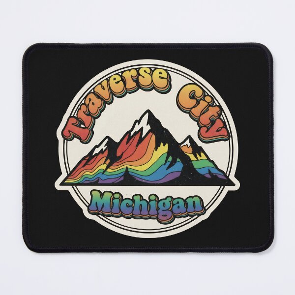 Item preview, Traverse City, Michigan Retro Rainbow Mountain designed and sold by TheOldMittenIllustrated.