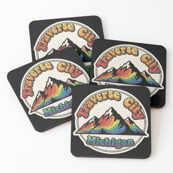 Item preview, Traverse City, Michigan Retro Rainbow Mountain designed and sold by TheOldMittenIllustrated.
