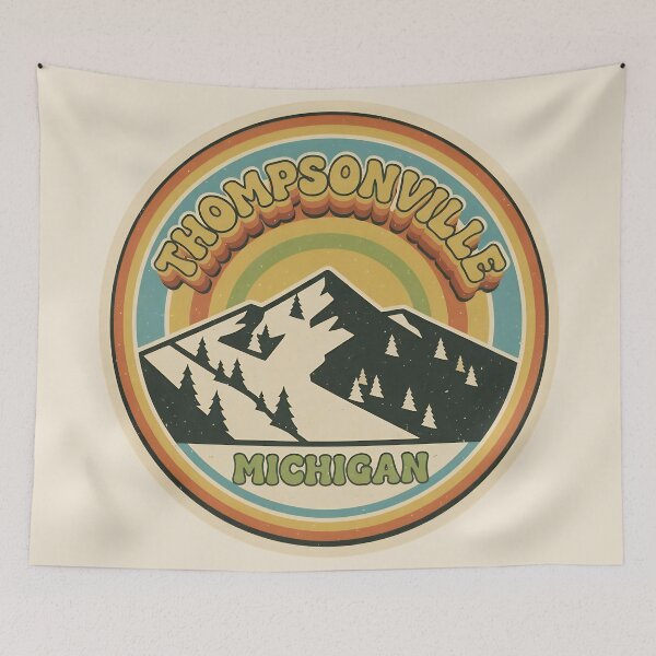 Item preview, Thompsonville, Michigan Retro Rainbow Mountain designed and sold by TheOldMittenIllustrated.