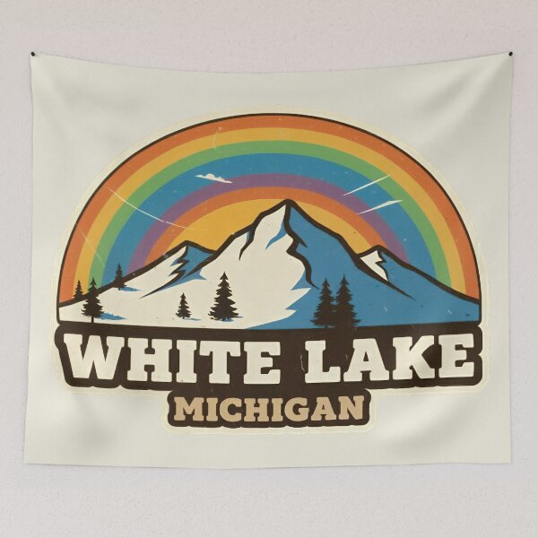Item preview, White Lake, Michigan Retro Rainbow Mountain designed and sold by TheOldMittenIllustrated.