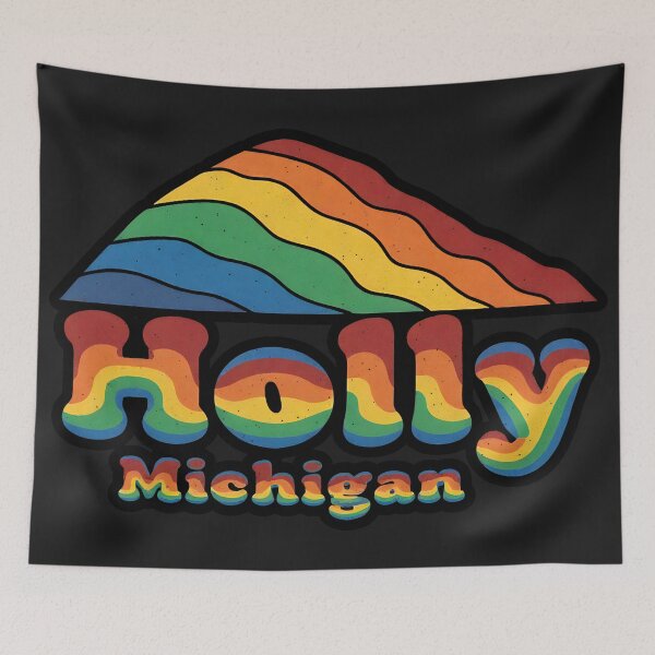 Item preview, Holly, Michigan Retro Rainbow Mountain designed and sold by TheOldMittenIllustrated.