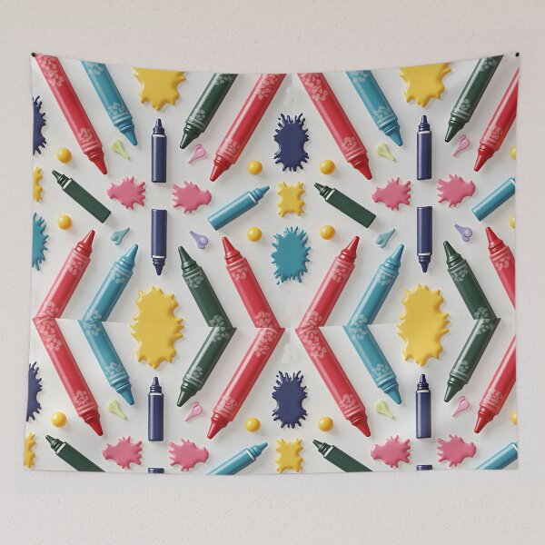Item preview, Multicolored stylized crayons form a symmetrical, repeating motif designed and sold by BDLdesigns.
