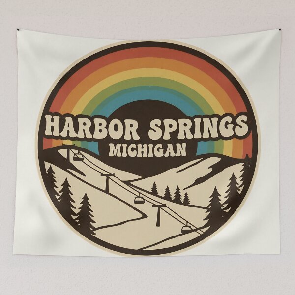Item preview, Harbor Springs, Michigan Retro Rainbow Mountain designed and sold by TheOldMittenIllustrated.