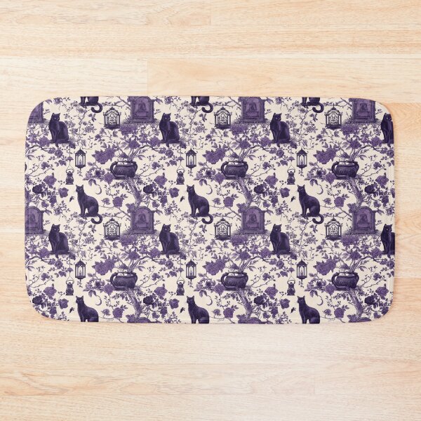 Item preview, Midnight Garden Toile Pattern - Black Cats Purple Flowers Gothic Garden designed and sold by Random Candy Studio.