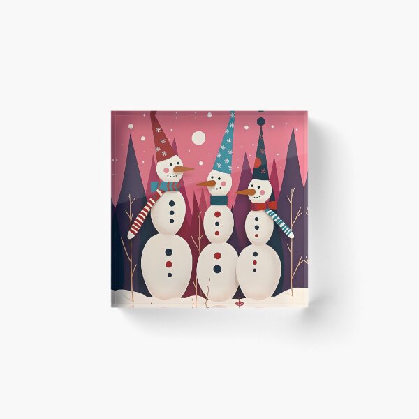 Item preview, Snowmen Three Ice Men Pink Theme Kitschmas designed and sold by taiche.