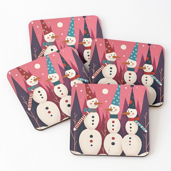 Item preview, Snowmen Three Ice Men Pink Theme Kitschmas designed and sold by taiche.