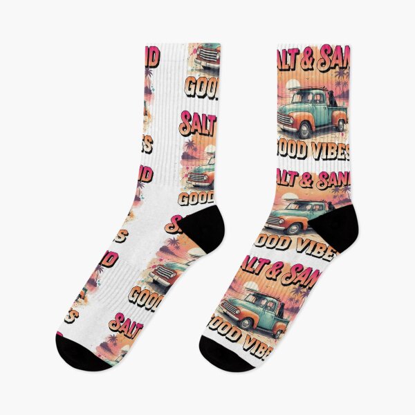Item preview, Salt & Sand Good Vibes Vintage Truck Dog Surf Beach Sunset Retro Summer designed and sold by DibuHumor.