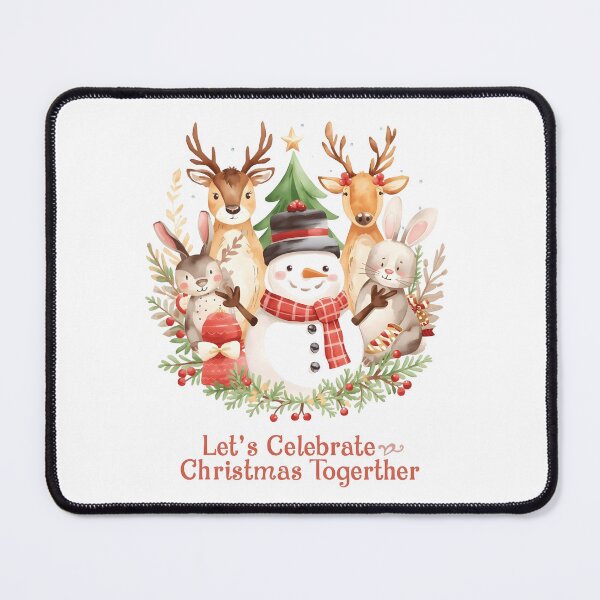 Item preview, colorful watercolor illustration features snowman rabbits deer winter designs Christmas new year celebrations greeting cards designed and sold by PWDigitalArt.