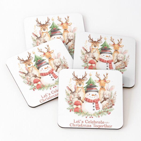 Item preview, colorful watercolor illustration features snowman rabbits deer winter designs Christmas new year celebrations greeting cards designed and sold by PWDigitalArt.