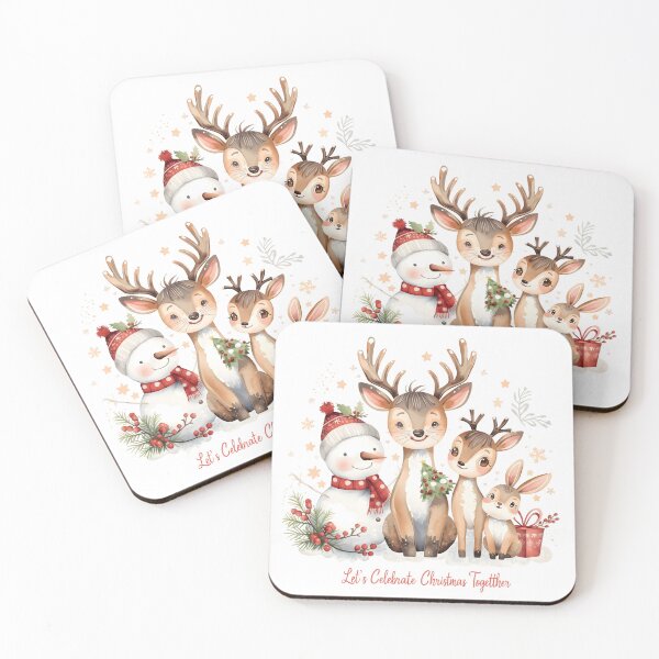 Item preview, seamless watercolor winter holiday cartoon animal design featuring baby deer bunnies snowman white background Christmas decoration designed and sold by PWDigitalArt.