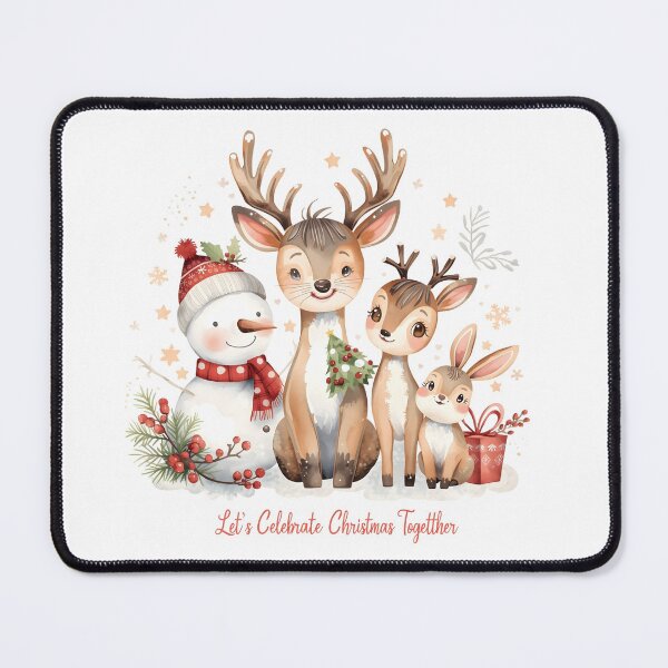 Item preview, seamless watercolor winter holiday cartoon animal design featuring baby deer bunnies snowman white background Christmas decoration designed and sold by PWDigitalArt.