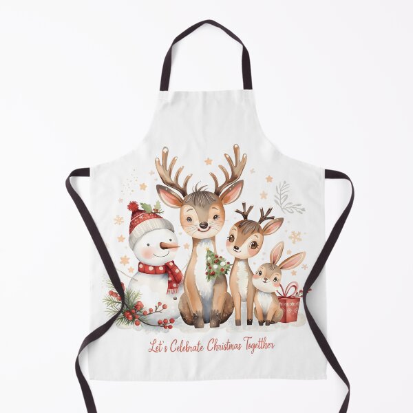 Item preview, seamless watercolor winter holiday cartoon animal design featuring baby deer bunnies snowman white background Christmas decoration designed and sold by PWDigitalArt.