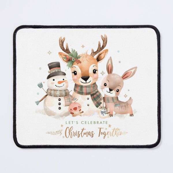 Item preview, colorful watercolor illustration features snowman rabbits deer winter designs Christmas new year celebrations greeting cards designed and sold by PWDigitalArt.