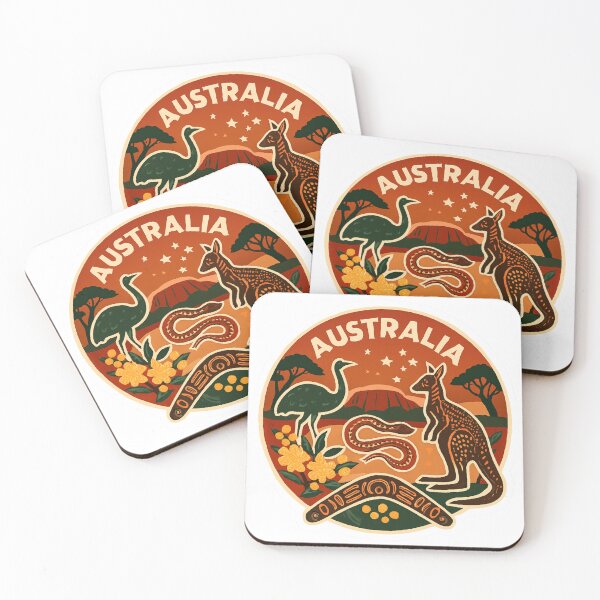 Item preview, Australia Heritage – Kangaroo, Emu & Uluru in Aboriginal Art Style designed and sold by TrendyDesign159.