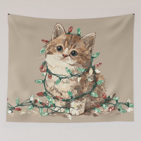 Item preview, Christmas Light Cat On Taupe designed and sold by scicilysimonee.