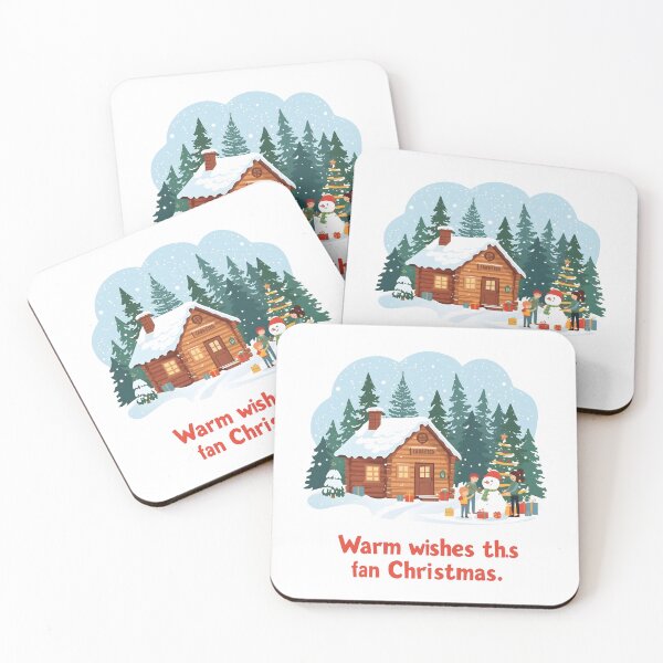 Item preview, A wooden cabin in the snowy forest, warmly lit and decorated with Christmas wreaths and glowing string lights, with a snowman outside designed and sold by PWDigitalArt.