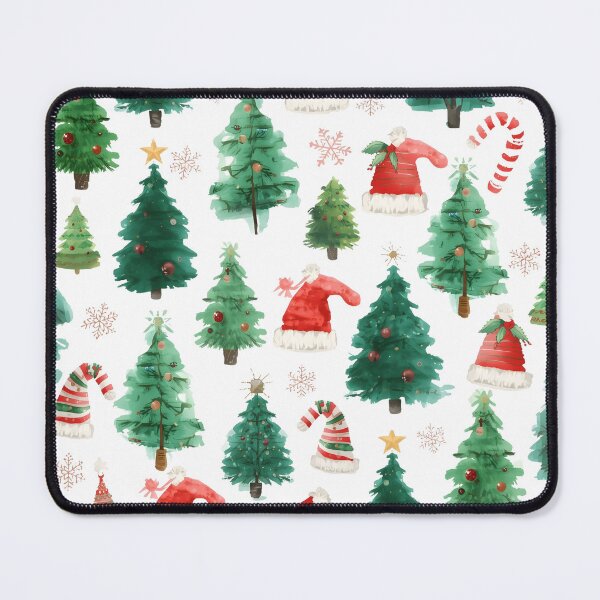 Item preview, Festive Christmas seamless pattern with holiday icons gifts stockings trees bows, Santa hat and candy canes designed and sold by PWDigitalArt.