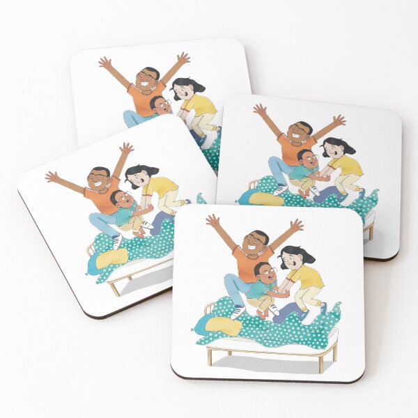 Item preview, Happy Family Jumping Energetically on the Bed Together at Home designed and sold by Splurtifumi.