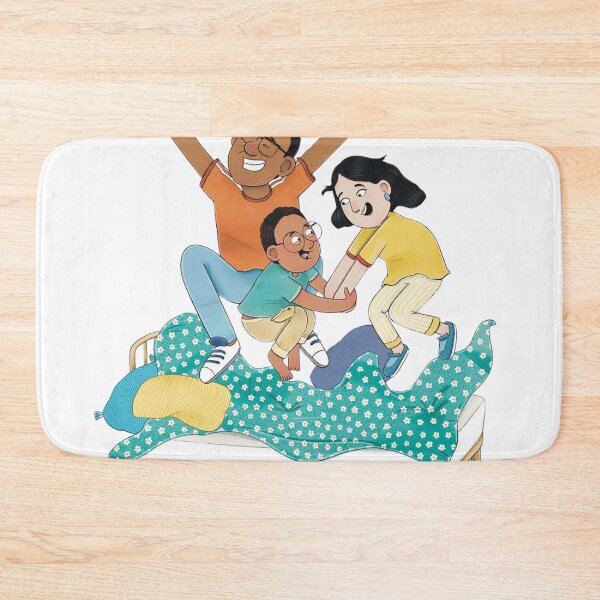 Item preview, Happy Family Jumping Energetically on the Bed Together at Home designed and sold by Splurtifumi.