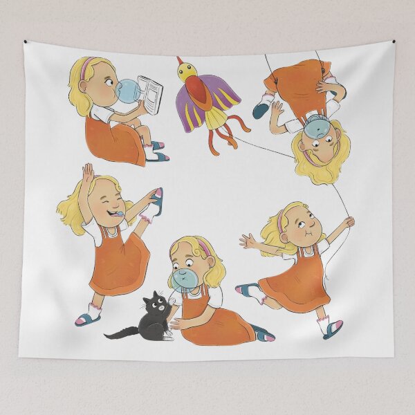 Item preview, Multiple Poses of a Blonde Girl Playing with Bubbles and Her Cat designed and sold by Splurtifumi.