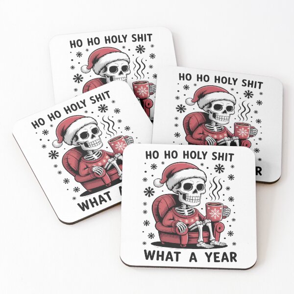 Item preview, Funny Christmas Skeleton with Santa Hat and Coffee Mug – “Ho Ho Holy Sh*t What a Year” Humorous Holiday Design designed and sold by Snifferius.