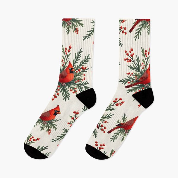 Item preview, Cardinals on holly berries and evergreen needles designed and sold by BDLdesigns.