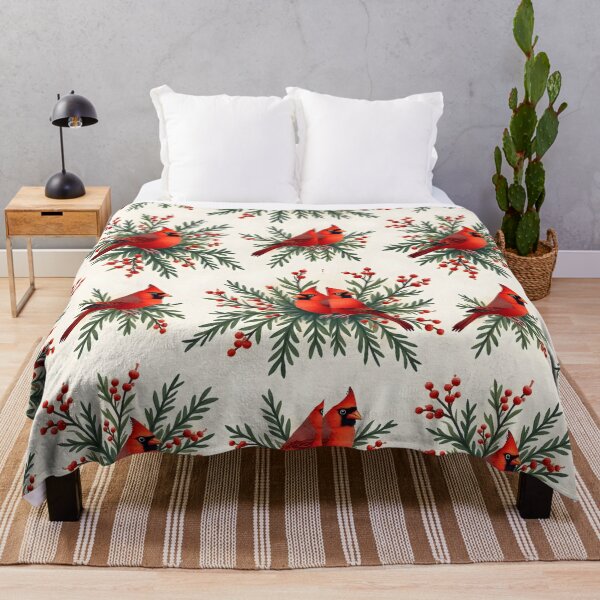 Item preview, Cardinals on holly berries and evergreen needles designed and sold by BDLdesigns.