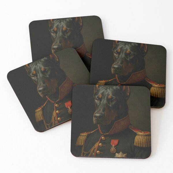 Item preview, Noble Doberman General – Dark dog portrait with royal authority designed and sold by Bernd Friese.