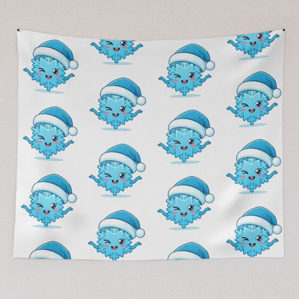 Item preview, Cute Winking Snowflake with Blue Santa Hat – Playful Winter Holiday Cartoon Art designed and sold by PixelVibe782.