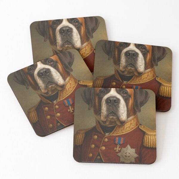 Item preview, Dignified St. Bernard General – Classic dog portrait in a red uniform designed and sold by Bernd Friese.