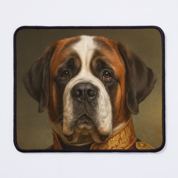 Item preview, Dignified St. Bernard General – Classic dog portrait in a red uniform designed and sold by Bernd Friese.