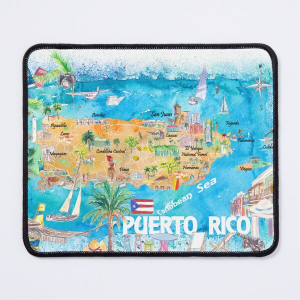 Item preview, Puerto Rico Islands Illustrated Travel Map with Roads and Highlights designed and sold by artshop77.