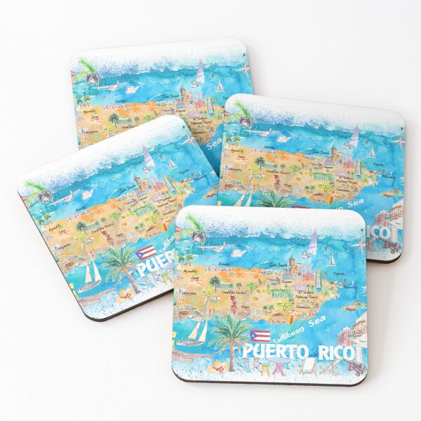Item preview, Puerto Rico Islands Illustrated Travel Map with Roads and Highlights designed and sold by artshop77.