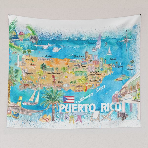 Item preview, Puerto Rico Islands Illustrated Travel Map with Roads and Highlights designed and sold by artshop77.