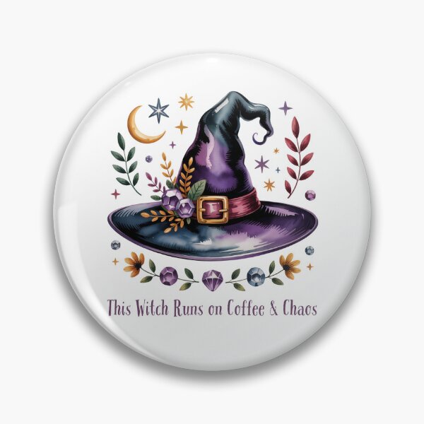 Item preview, This Witch Runs on Coffee and Chaos - Purple Witch Hat Art designed and sold by Random Candy Studio.