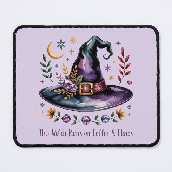 Item preview, This Witch Runs on Coffee and Chaos - Purple Witch Hat Art designed and sold by Random Candy Studio.