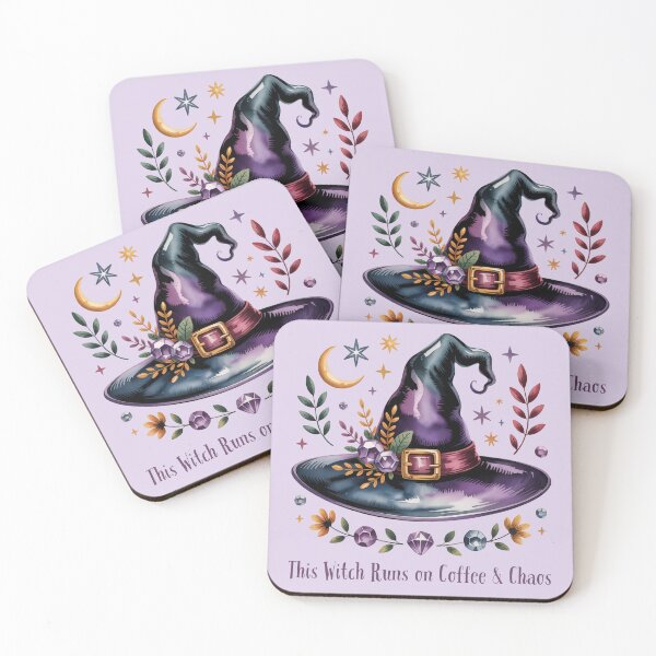 Item preview, This Witch Runs on Coffee and Chaos - Purple Witch Hat Art designed and sold by Random Candy Studio.