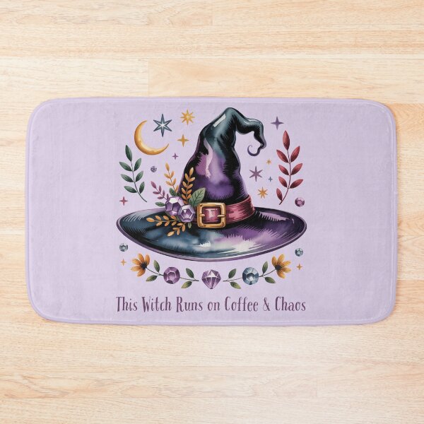 Item preview, This Witch Runs on Coffee and Chaos - Purple Witch Hat Art designed and sold by Random Candy Studio.