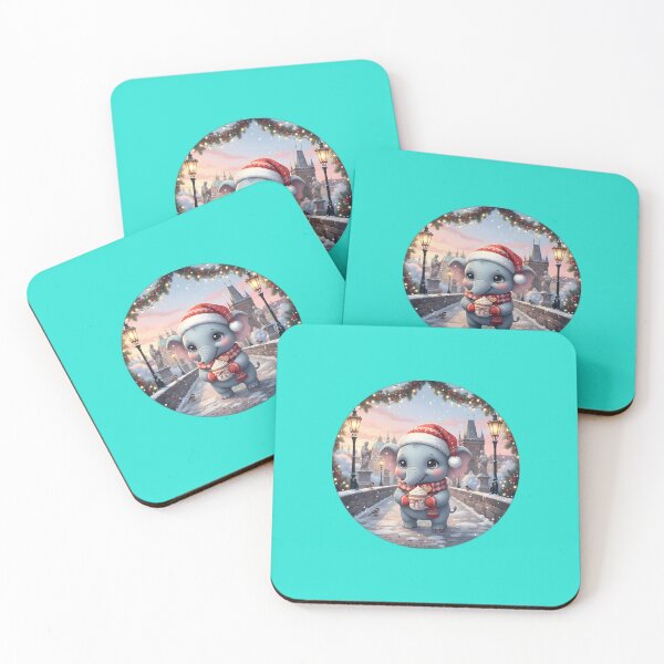 Item preview, Kawaii Christmas Elephant Prague Charles Bridge – Snowy Dawn Scene designed and sold by FixwellStudio.