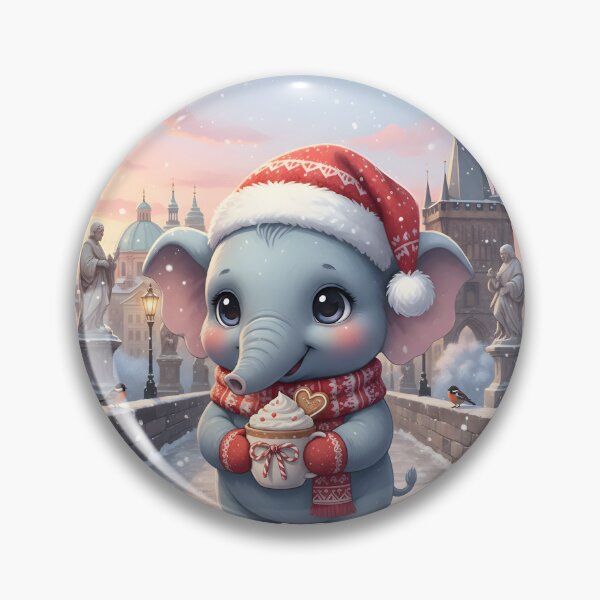 Item preview, Kawaii Christmas Elephant Prague Charles Bridge – Snowy Dawn Scene designed and sold by FixwellStudio.