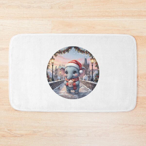 Item preview, Kawaii Christmas Elephant Prague Charles Bridge – Snowy Dawn Scene designed and sold by FixwellStudio.