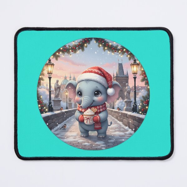 Item preview, Kawaii Christmas Elephant Prague Charles Bridge – Snowy Dawn Scene designed and sold by FixwellStudio.
