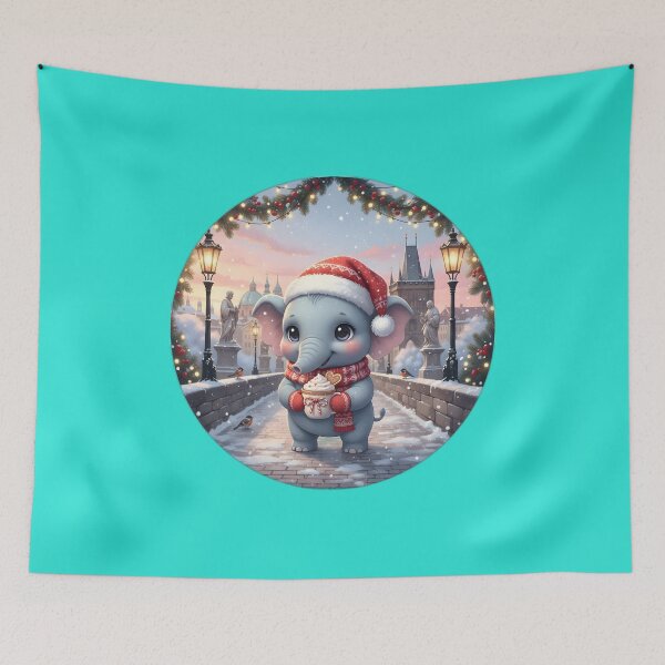 Item preview, Kawaii Christmas Elephant Prague Charles Bridge – Snowy Dawn Scene designed and sold by FixwellStudio.