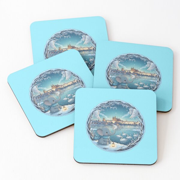 Item preview, Kawaii Christmas Elephant Vltava & Prague Castle – Blue Hour Winter designed and sold by FixwellStudio.