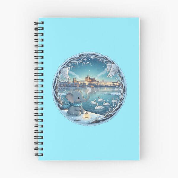 Item preview, Kawaii Christmas Elephant Vltava & Prague Castle – Blue Hour Winter designed and sold by FixwellStudio.