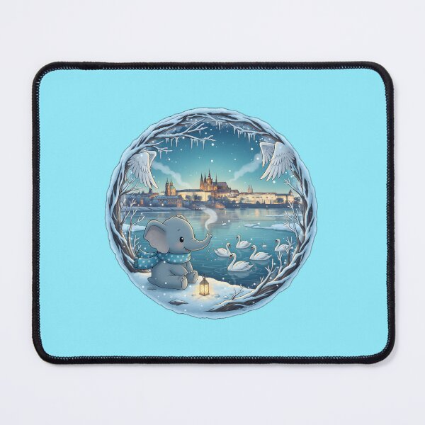 Item preview, Kawaii Christmas Elephant Vltava & Prague Castle – Blue Hour Winter designed and sold by FixwellStudio.