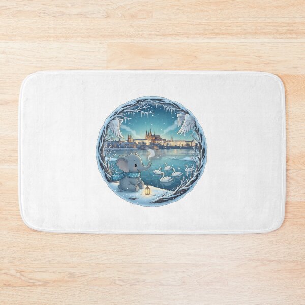 Item preview, Kawaii Christmas Elephant Vltava & Prague Castle – Blue Hour Winter designed and sold by FixwellStudio.